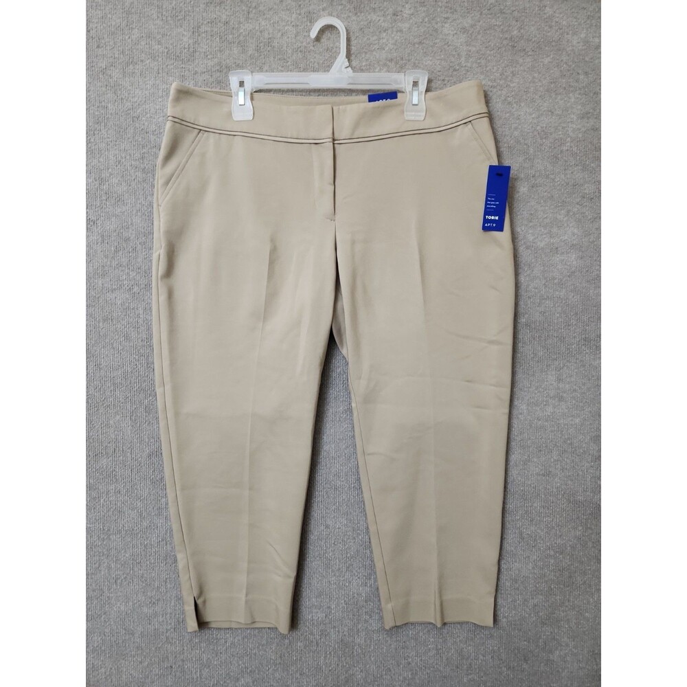 Apt 9 Torie Capri Pants Womens 16 Tan Straight Leg Trouser Easy Care NEW